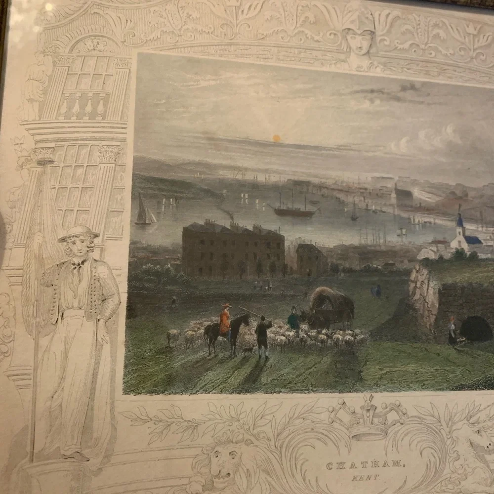 Antique Engraving 19th Century pictures with elaborate mattes